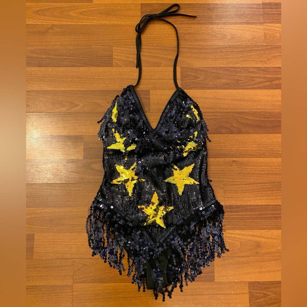 Black Holographic Star Sequin Shimmy Festival Bodysuit